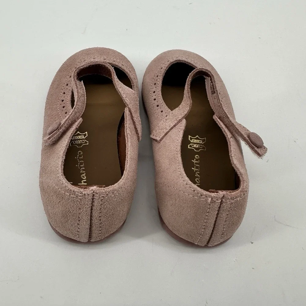 Elephantito Suede Leather Mary Jane Scalloped Edge‎ Pink Girls Size 7 US 24 EU